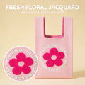 Pink Floral Jacquard Knit Vest Tote Bag, Lightweight Integrated Knitted Handbag for Daily Commute Shopping Cafe Outings