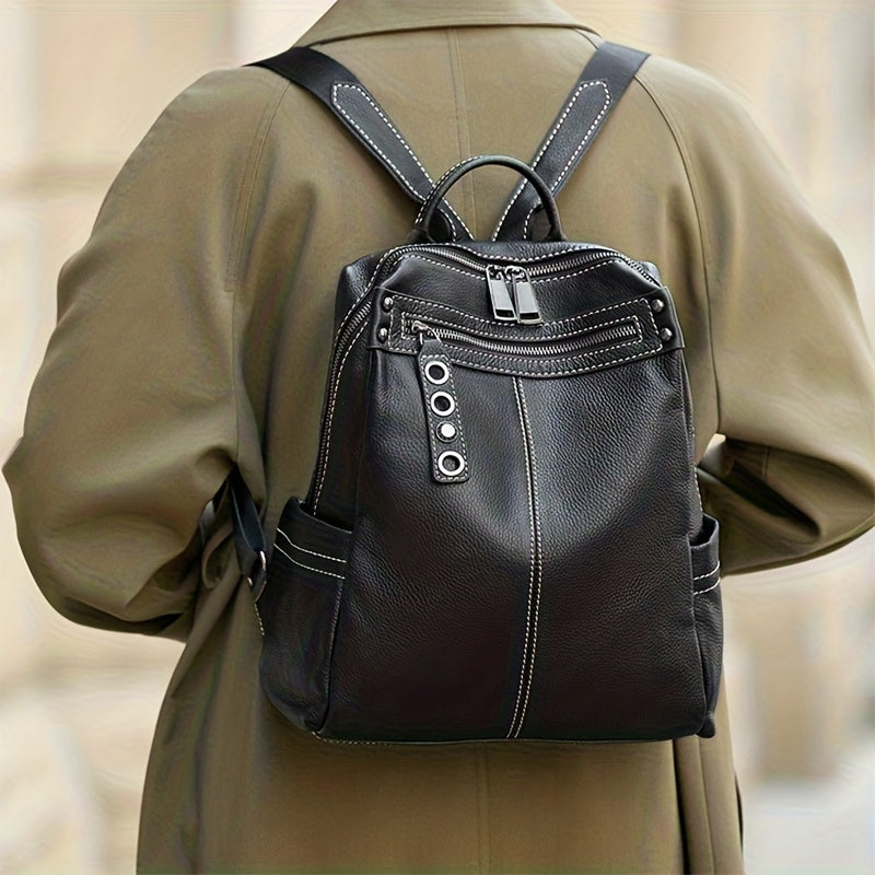 Women Soft Genuine Leather Large Capacity Backpack School Travel Rucksack