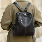 Women Soft Genuine Leather Large Capacity Backpack School Travel Rucksack