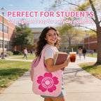 Pink Floral Jacquard Knit Vest Tote Bag, Lightweight Integrated Knitted Handbag for Daily Commute Shopping Cafe Outings