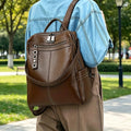 Women Soft Genuine Leather Large Capacity Backpack School Travel Rucksack