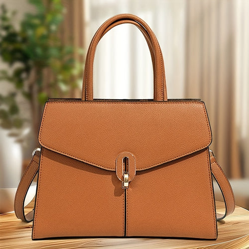 Women Brown Genuine Leather Crossbody Bag Gold Hardware Adjustable Strap Daily Handbag