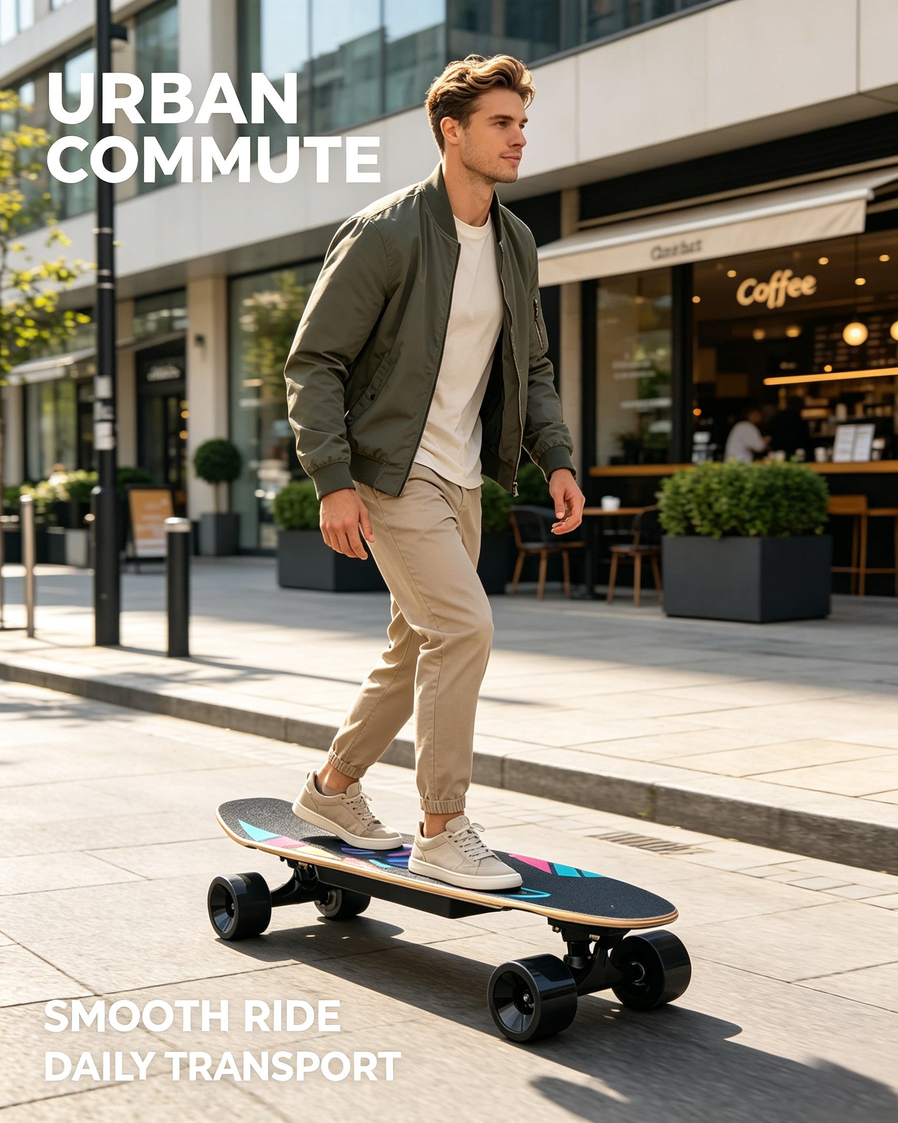 All Terrain Electric Longboard Skateboard Low Noise Wheels, Portable Cruiser for Campus & Urban Commute