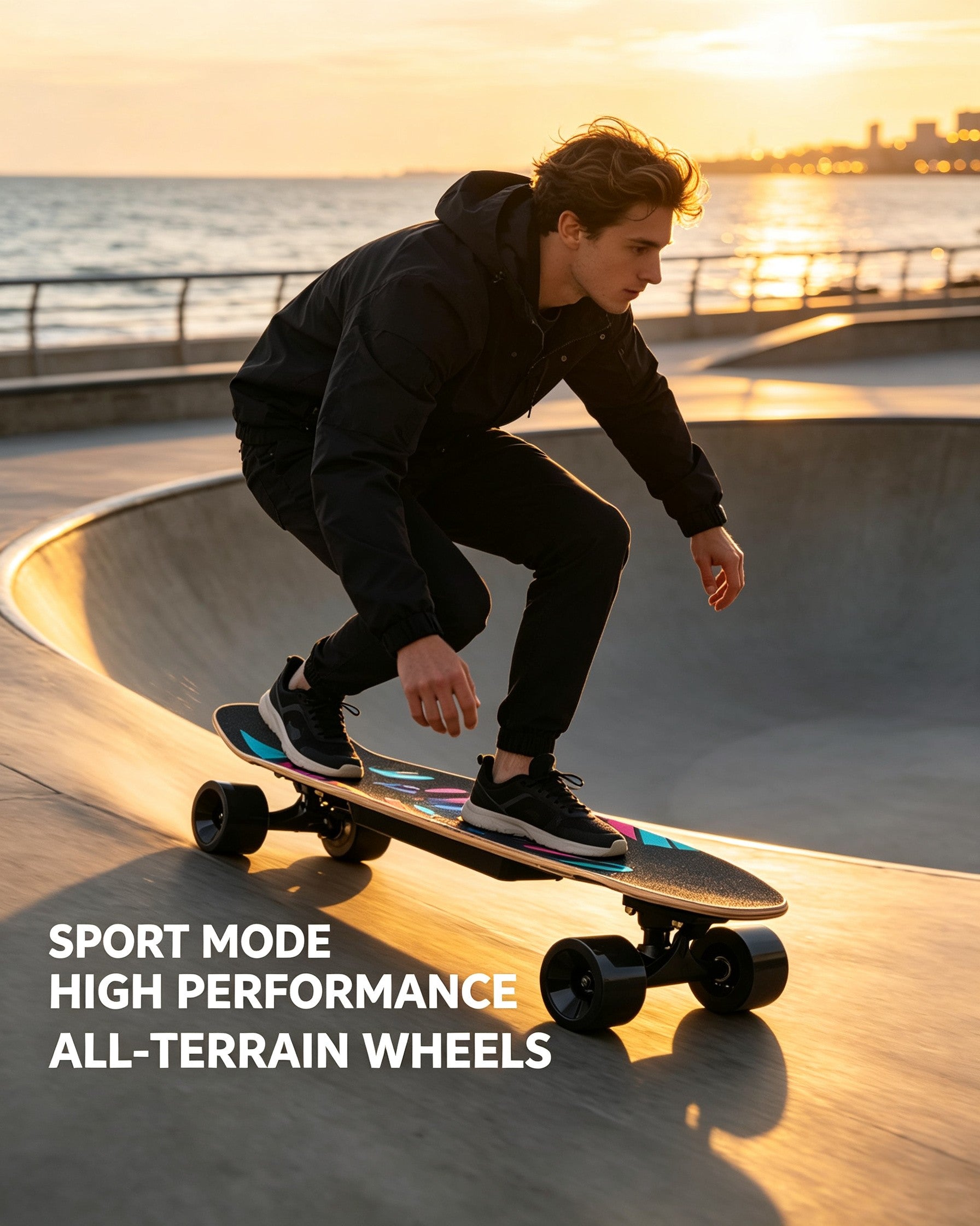 All Terrain Electric Longboard Skateboard Low Noise Wheels, Portable Cruiser for Campus & Urban Commute