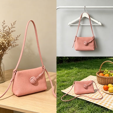 Minimalist Leather Running Crossbody Purse Woven Ball Decor