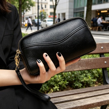 Women Double Layer Solid Wristlet Zipper Crossbody Wallet