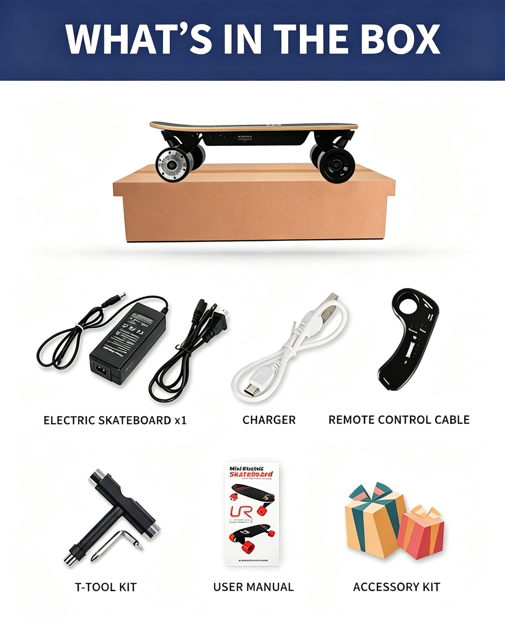 All Terrain Electric Longboard Skateboard Low Noise Wheels, Portable Cruiser for Campus & Urban Commute