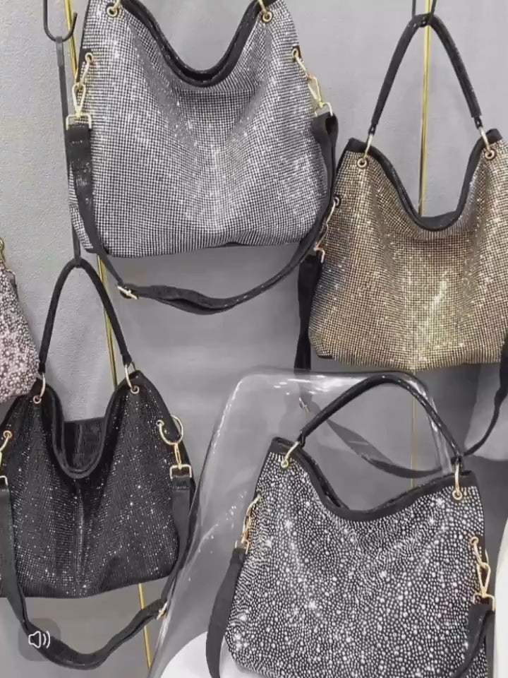 Rhinestone Leopard Print Women Tote Bag Solid Detachable Strap Shoulder Purse