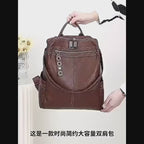 Women Soft Genuine Leather Large Capacity Backpack School Travel Rucksack