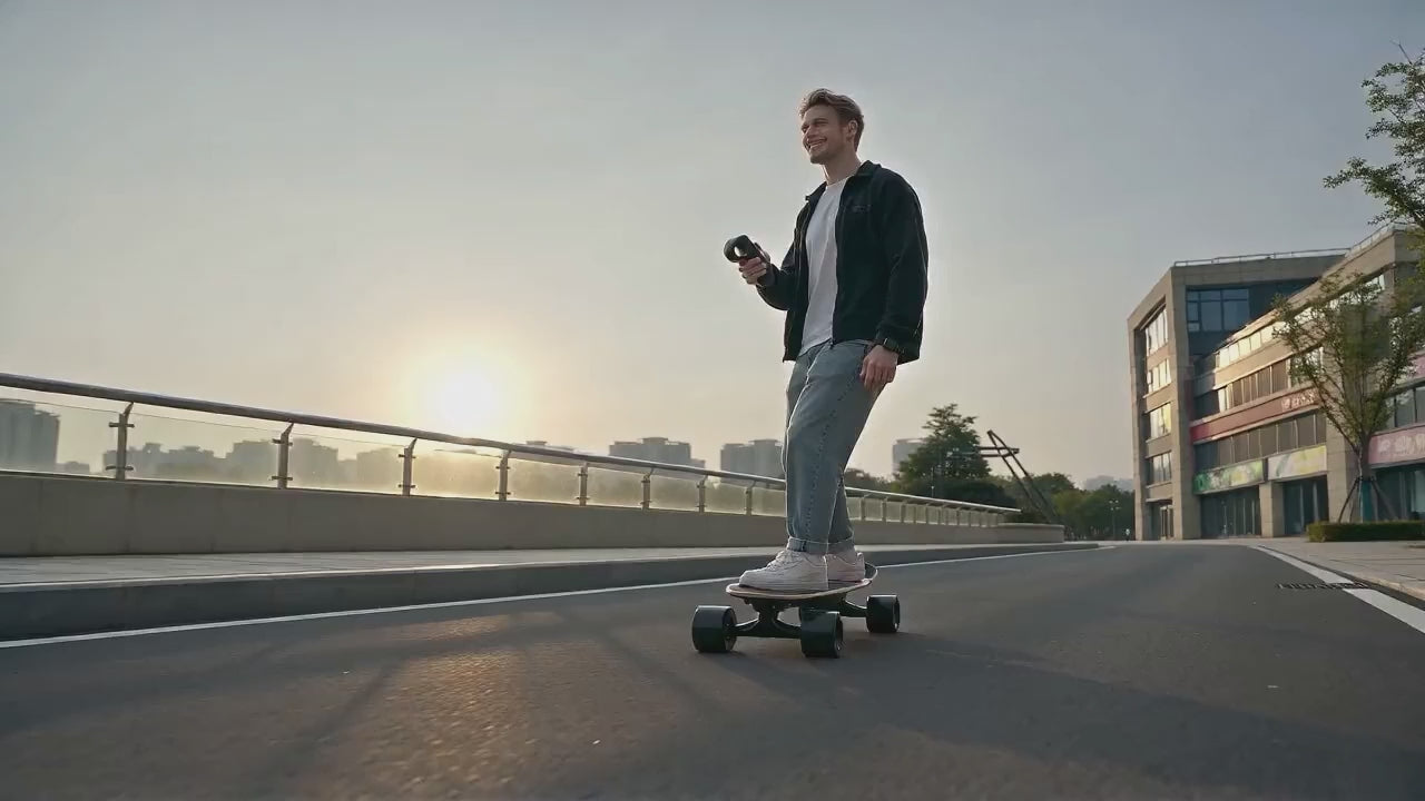 All Terrain Electric Longboard Skateboard Low Noise Wheels, Portable Cruiser for Campus & Urban Commute